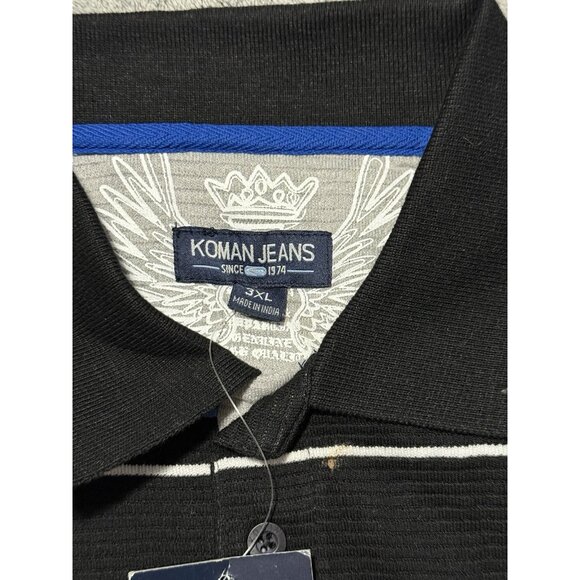 Koman Jeans Shirt Mens 3XL Multicolor Striped Polo Buttons Short Sleeve Coogi - Picture 4 of 7